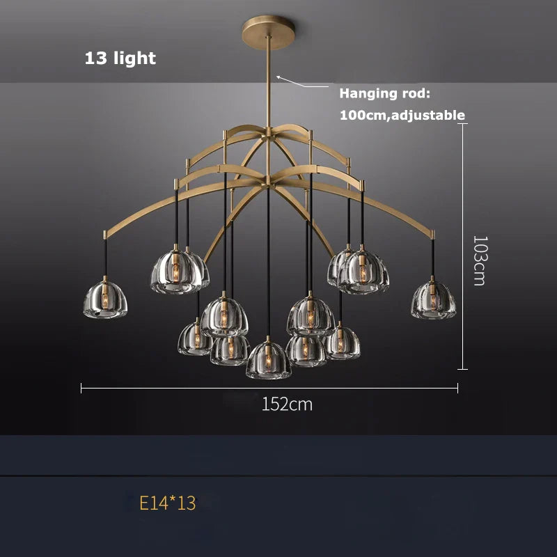 Afralia™ Copper Crystal Brass Ceiling Chandelier Lighting for Dinning Room