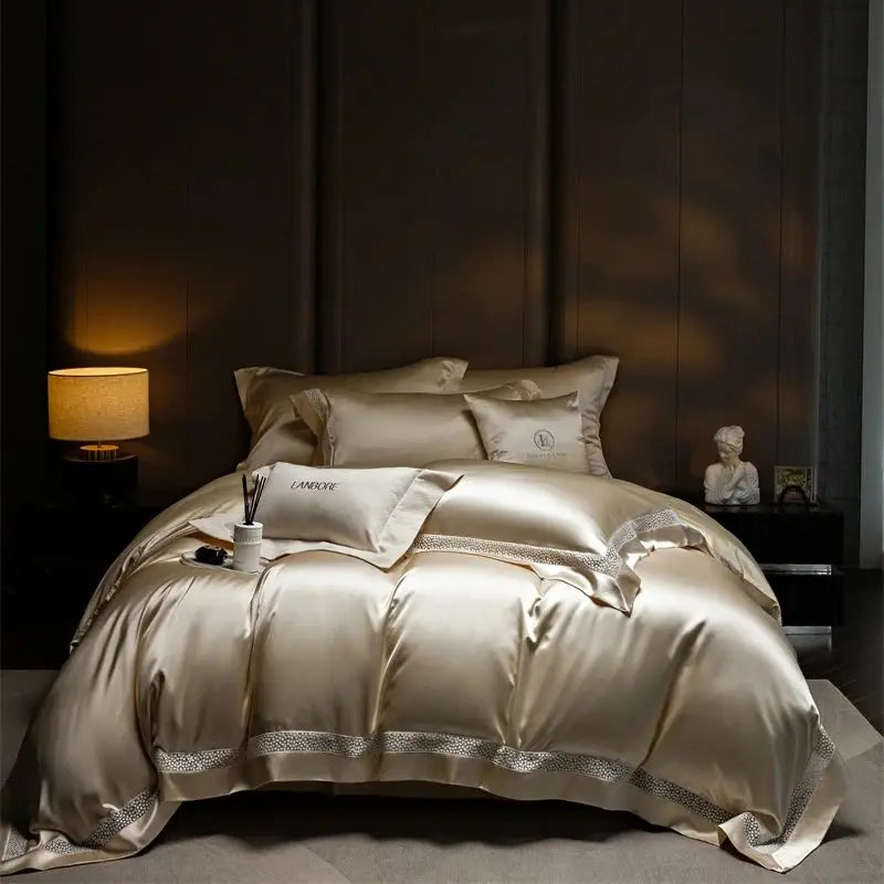Afralia™ French Hollow Luxury Bedding Set with Lyocell Cotton Duvet Cover, Sheet & Pillowcases