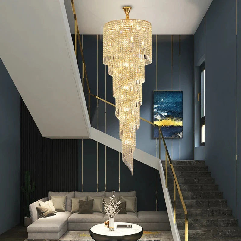 Afralia™ Crystal Chandelier LED Staircase Light Fixture Modern Luxury Home Decor