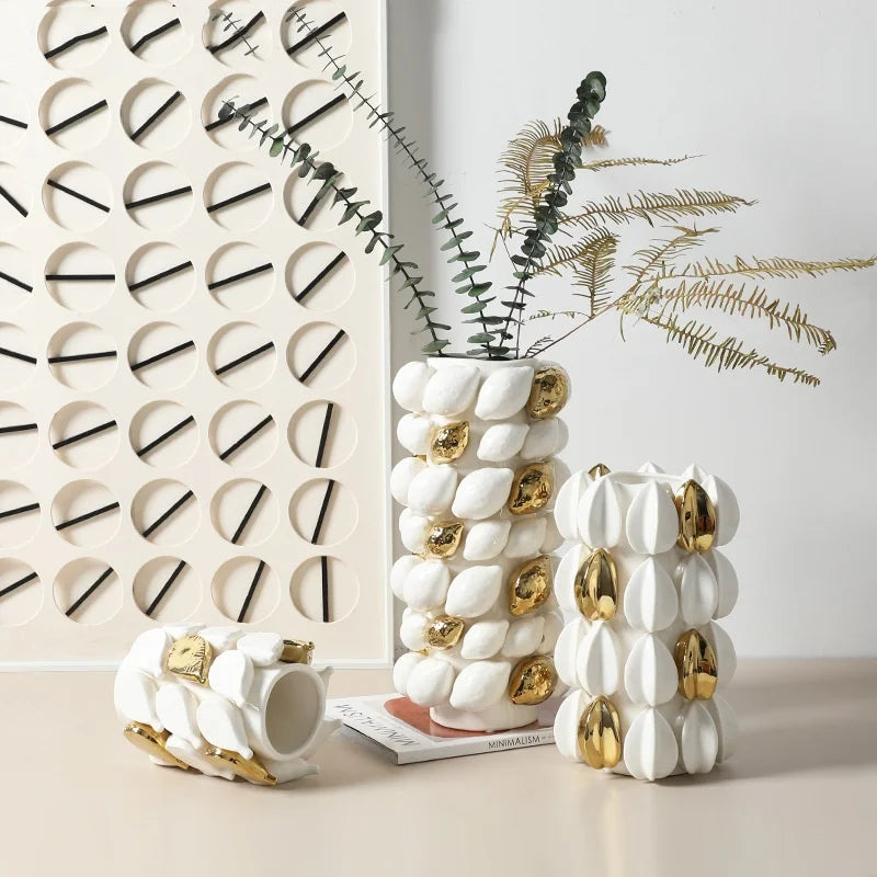 Afralia™ Lemon Carambola Ceramic Vase Gold-Plated Fruit Shape Creative Home Decor