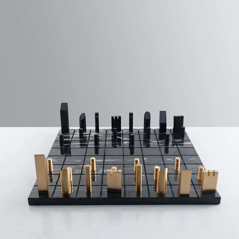 Afralia™ Metal Marble Chessboard Set - Geometric Design Chess Game Home Decor