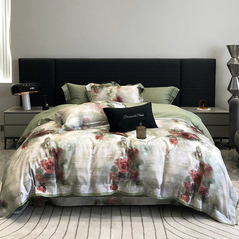 Afralia™ Vintage Rose Print Bedding Set: Duvet, Bed Sheet, Pillowcases