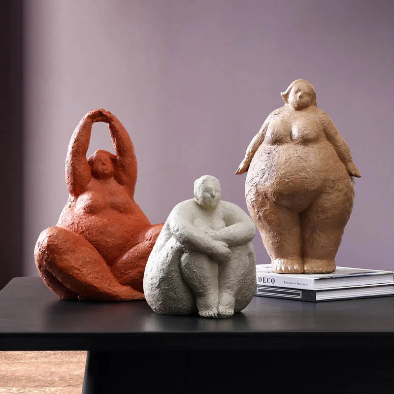 Afralia™ Abstract Fat Lady Figurines Vintage Woman Statue Resin Crafts Home Decor Ornaments