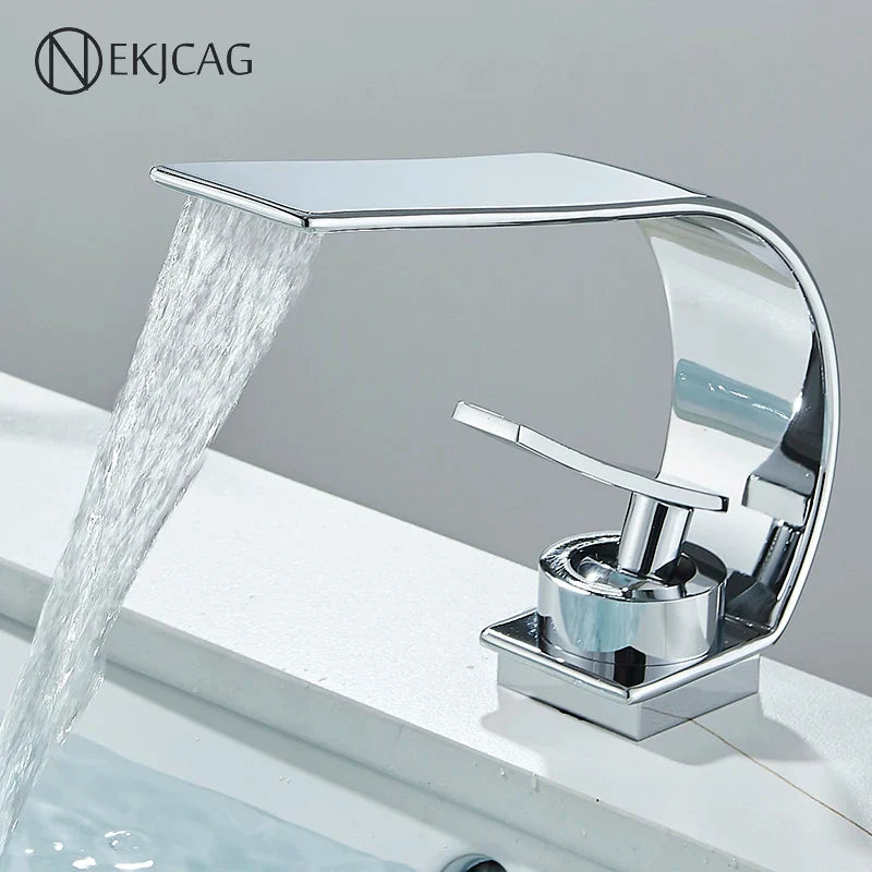 Afralia™ Stainless Steel Basin Faucet Single Handle Mixer Waterfall Sink Tap Deck Install