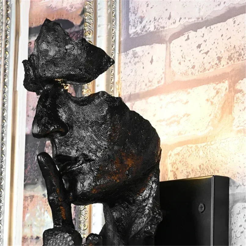 Afralia™ Retro Silence Is Gold Resin Wall Lamp for Home Entrance and Study Room Decor