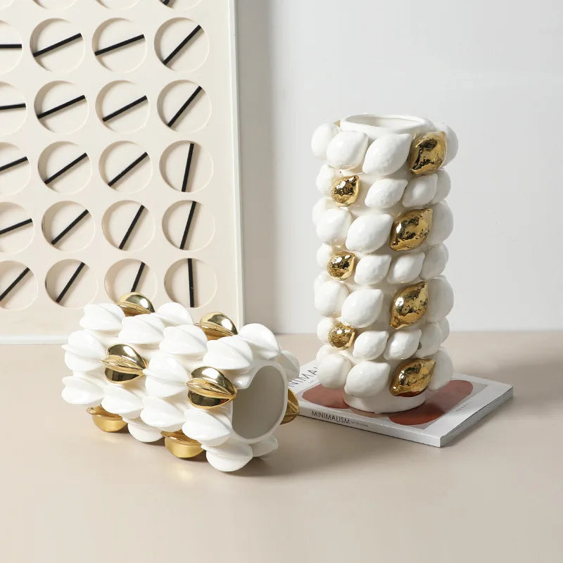 Afralia™ Lemon Carambola Ceramic Vase Gold-Plated Fruit Shape Creative Home Decor