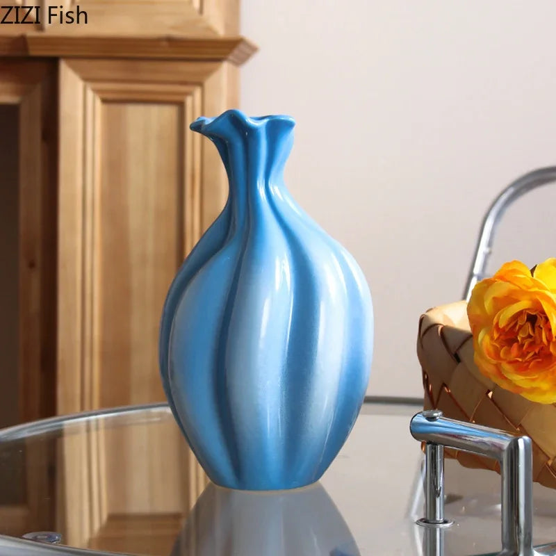 Afralia™ Blue Ceramic Flower Bud Vase for Table Decoration and Room Aesthetic