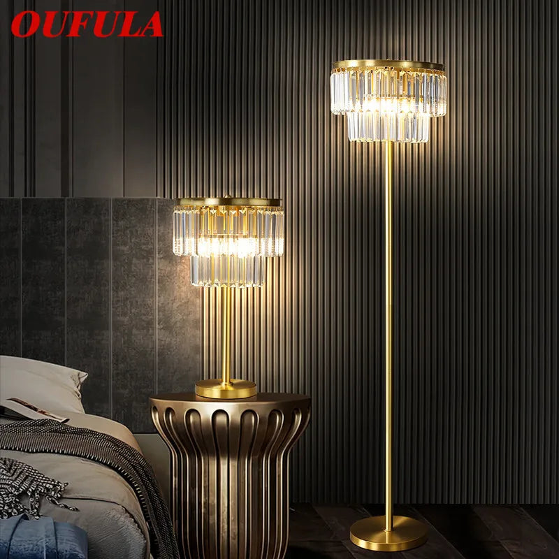 Afralia™ Crystal Brass Floor Lamp: Modern Nordic Style LED Standing Light