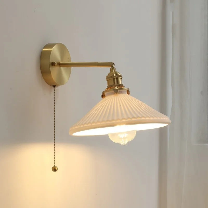 Afralia™ Ceramic LED Wall Light with Pull Chain Switch for Bedroom Bathroom Living Room