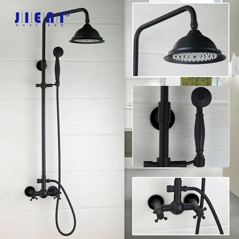 Afralia™ 8 Inch Matte Black Shower Faucet Set with Hand Spray and Rainfall Head