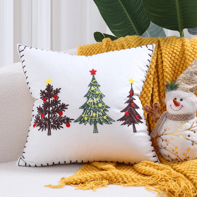 Afralia™ Christmas Tree Embroidered Pillow Covers - Festive Cushion Cover 45x45cm