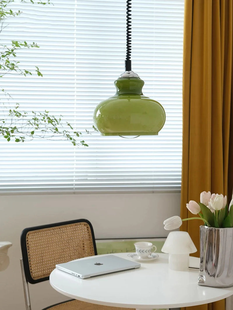 Afralia™ Nordic French Milk Glass Chandelier: Modern Green & Orange Pendant Lamp