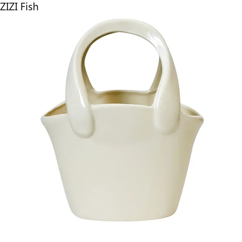 Afralia™ Handbag Ceramic Vase Desk Decoration Artificial Flower Floral Arrangement Aesthetic Decor