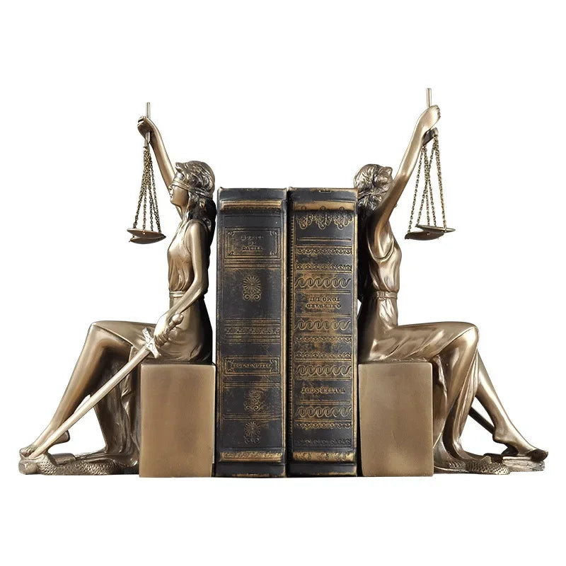 Afralia™ Justice Goddess Statue Bookends: Creative Home Decor for Study Room