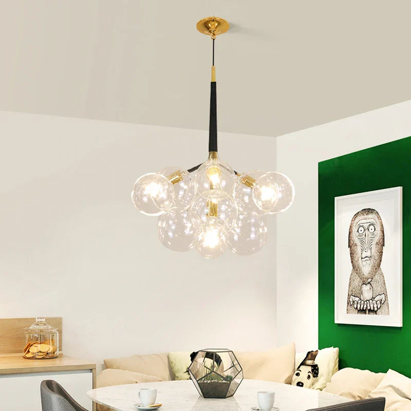 Nordic Glass Chandelier Ceiling Pendant Light by Afralia™. Luxe Home Decor Fixture for Living Room and Bedroom.