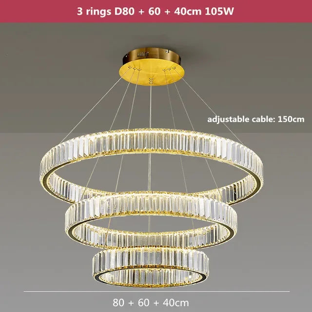 Afralia™ Crystal LED Chandelier Rings Pendant Lamp Luxury Villa Stair Decoration