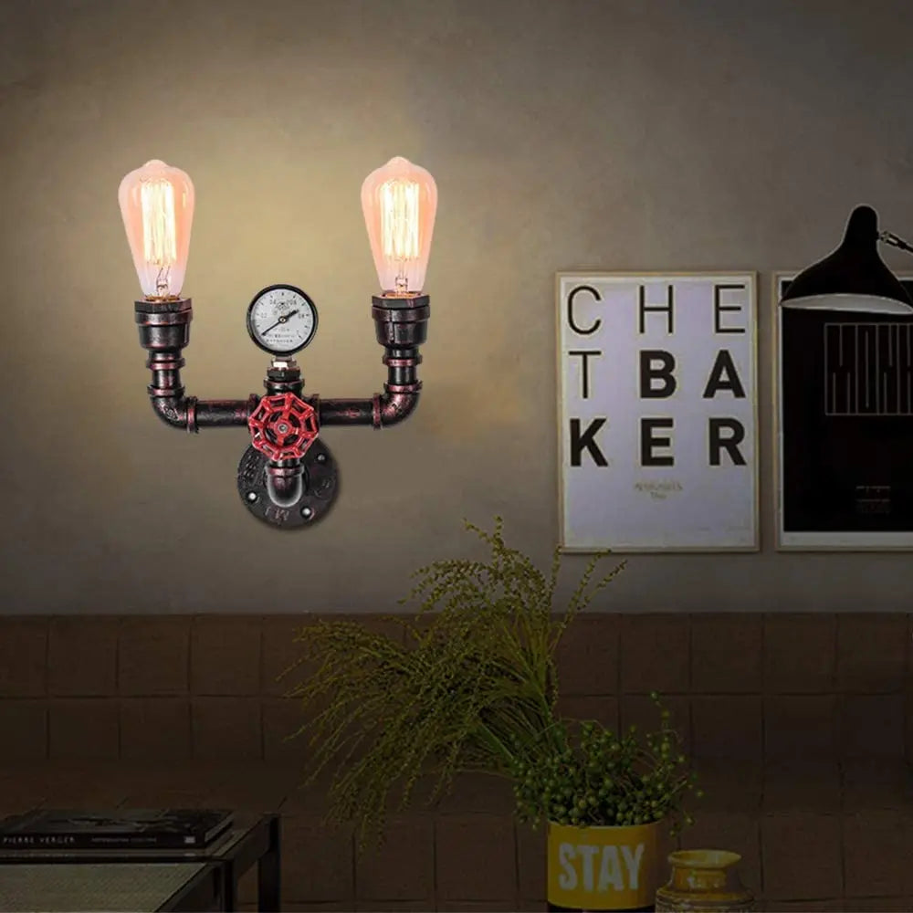Afralia™ Retro Loft Water Pipe LED Wall Light - Multi Lights Industrial Iron Lamp