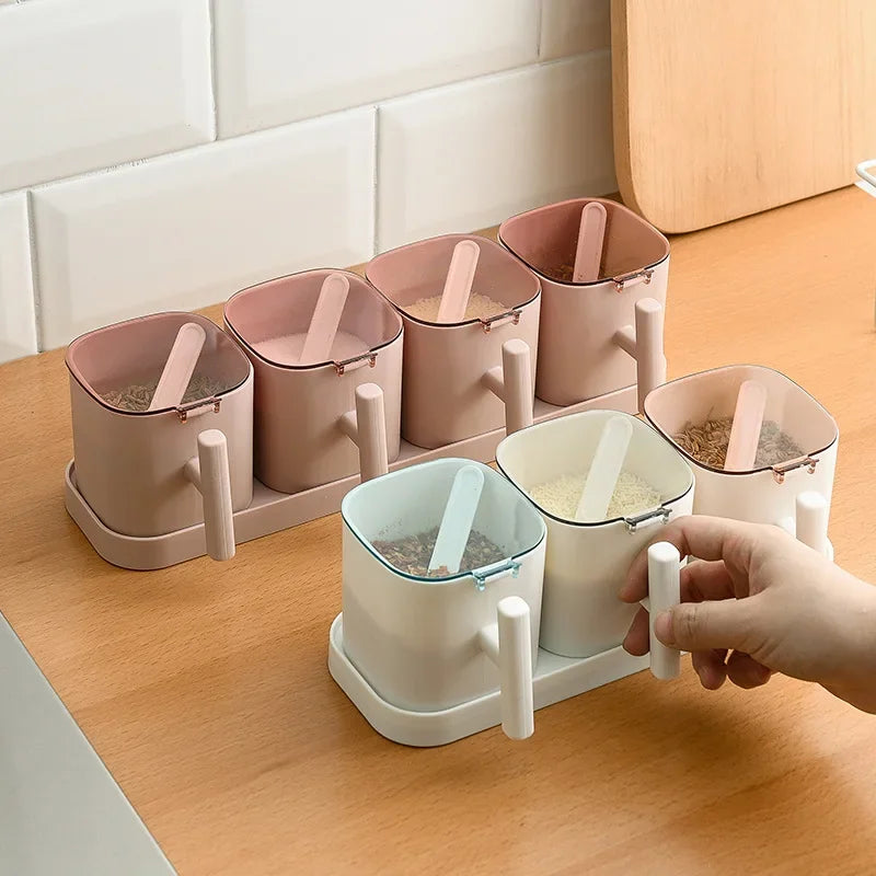 Afralia™ Spice Box Set Salt Pepper Shaker Seasoning Organizer with Spoons