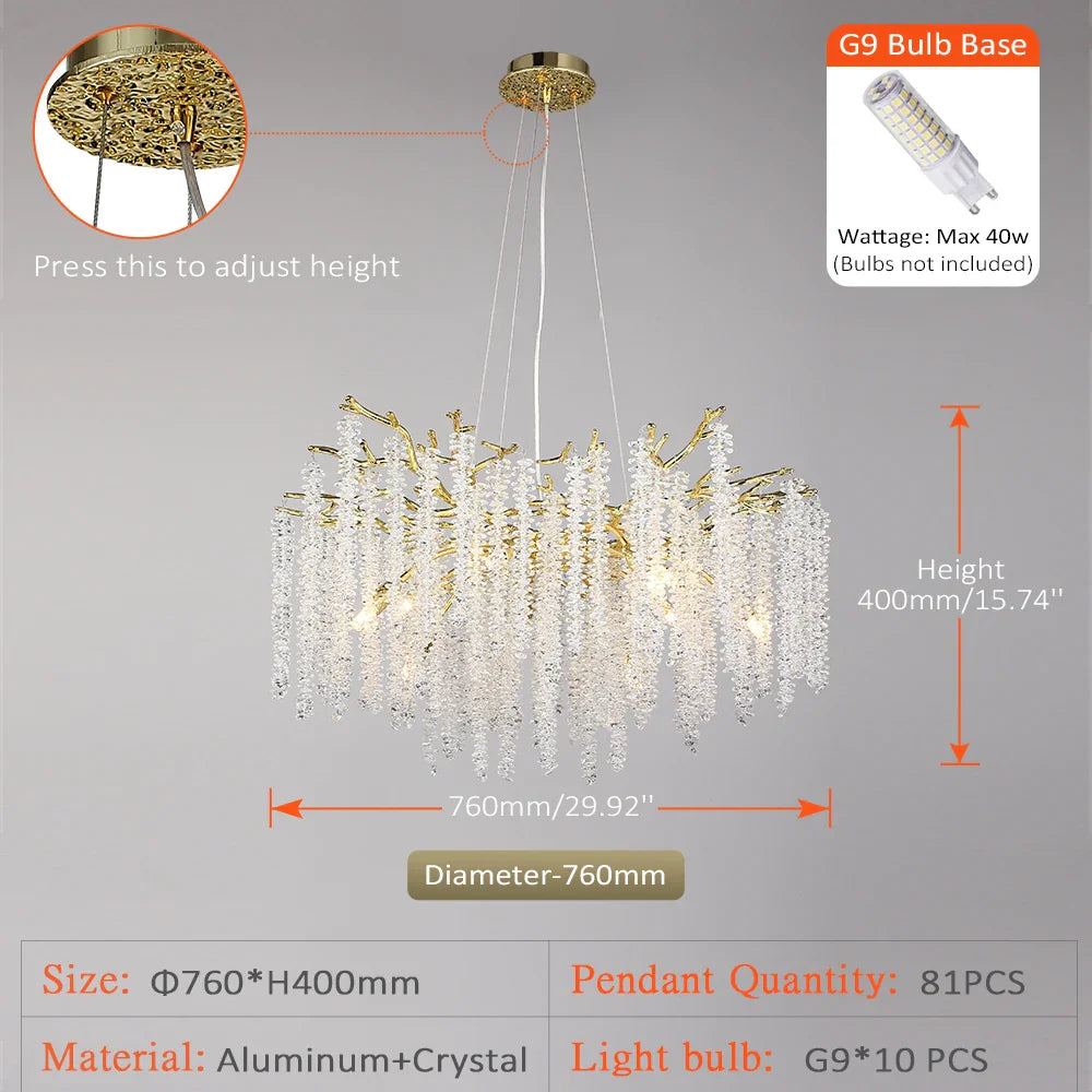 Afralia™ Crystal Metal Chandelier: Elegant Luxury Hanging Lamp for Home Hotel Decor