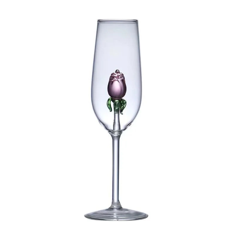 Afralia™ 3D Pink Glass Rose Wine Goblets Set - Lovely Household Gift