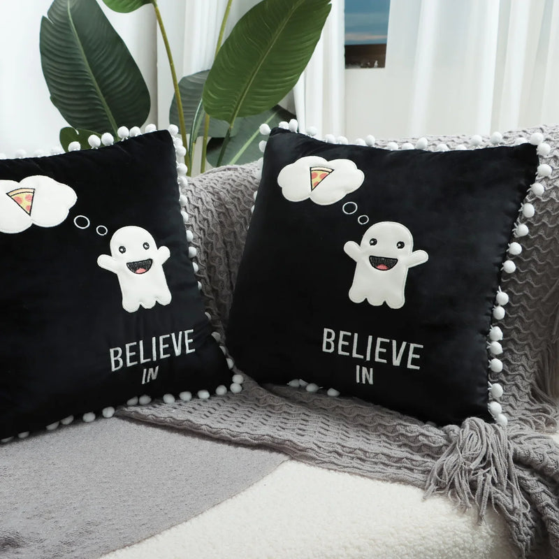 Afralia™ Halloween Ghost Patchwork Pillow Cover - Decorative Embroidered Cushion Cover