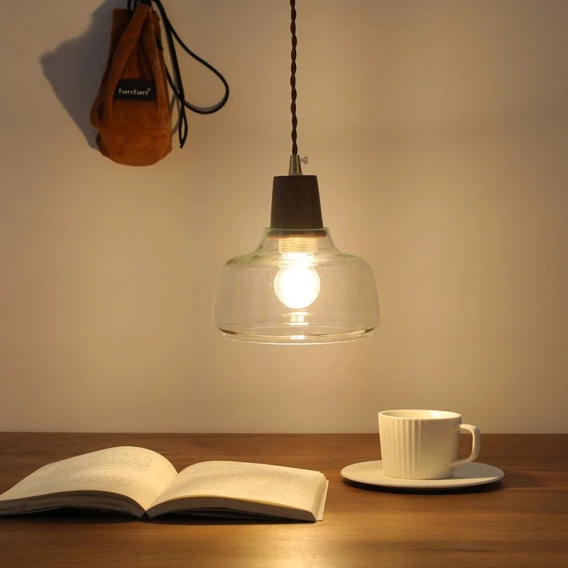 Afralia™ LED Pendant Lamps for Modern Home Decor - Walnut Glass Hanging Light Fixtures