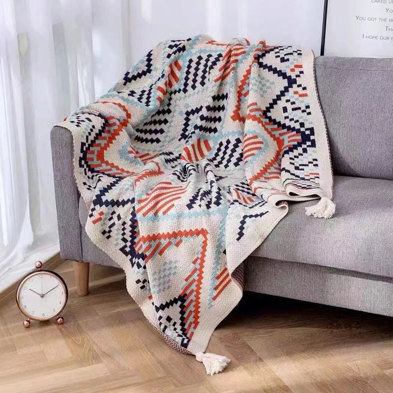 Afralia™ Bohemian Striped Knit Throw Blanket with Tassel Shawl - Versatile and Cozy Blanket