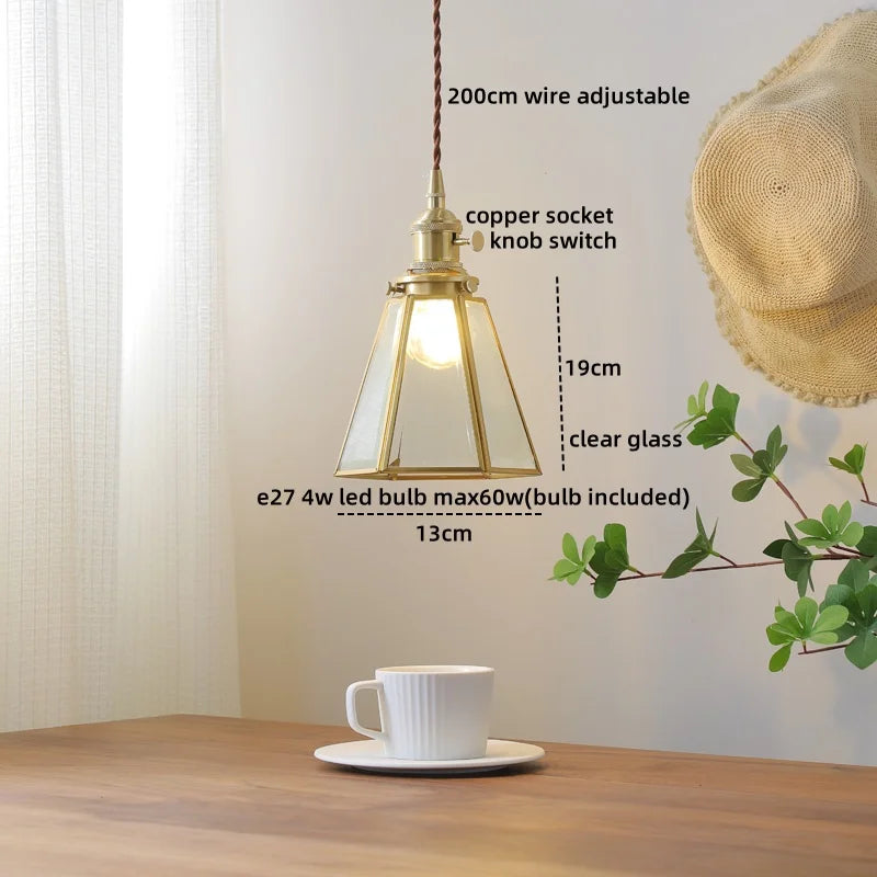 Afralia™ Glass Copper Pendant Light Modern LED Hanging Light for Home Decor