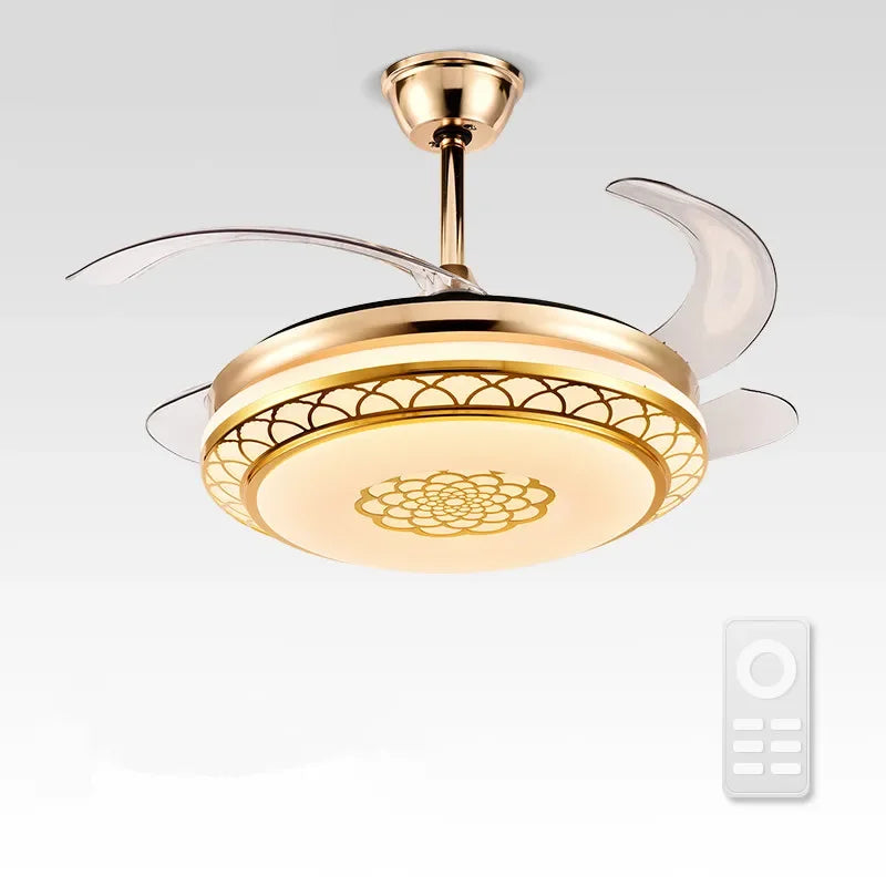 Afralia™ Modern Chandelier Ceiling Fan with Retractable Blades & LED Lights