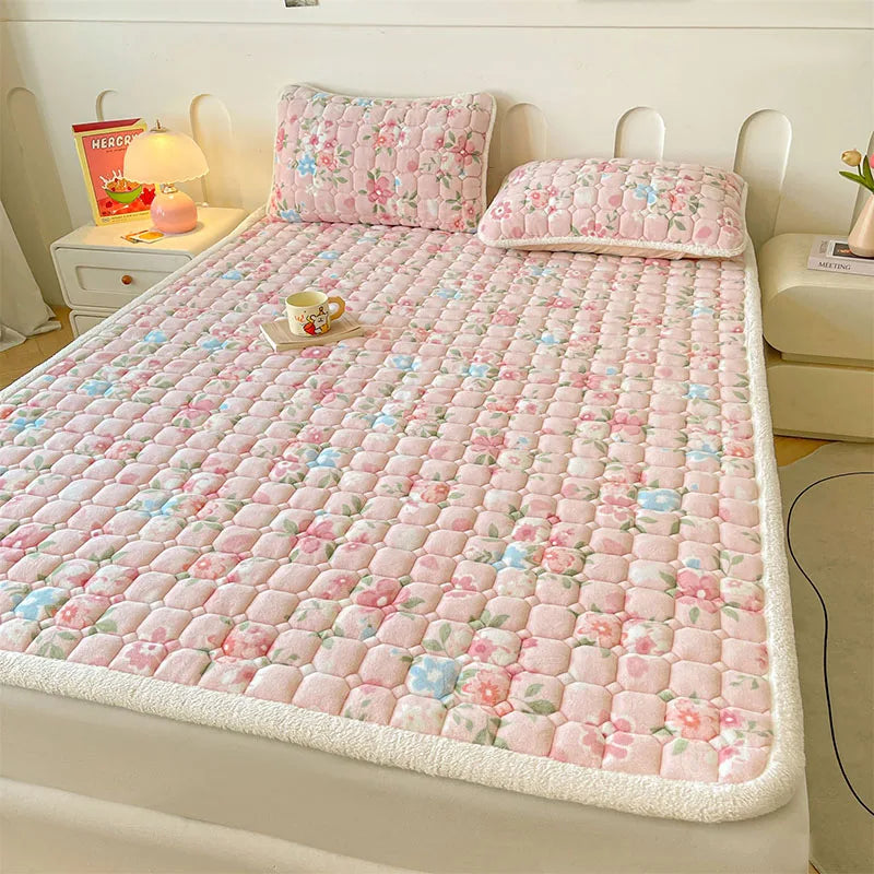 Afralia™ Milk Velvet Printed Mattress Topper: Thick Warm Cartoon Cushion for All Seasons