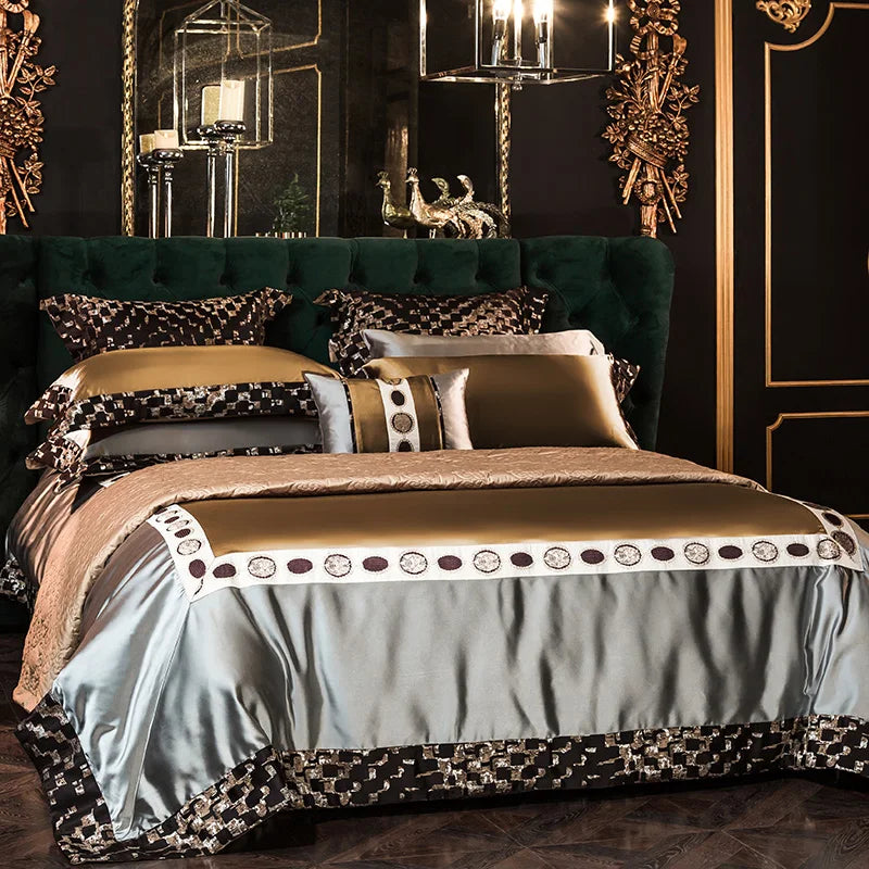 Afralia™ Embroidered Egyptian Cotton Bedding Set: Queen King Linens (Sheet Pillowcase Duvet Cover)