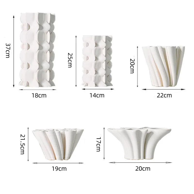 Afralia™ Geometric Ceramic Fold Pattern Flower Vase Decorative Home Ornament