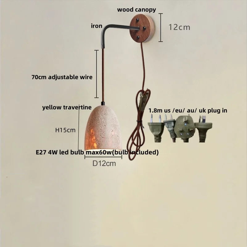 Afralia™ Yellow Travertine LED Wall Sconce with Pull Chain Switch