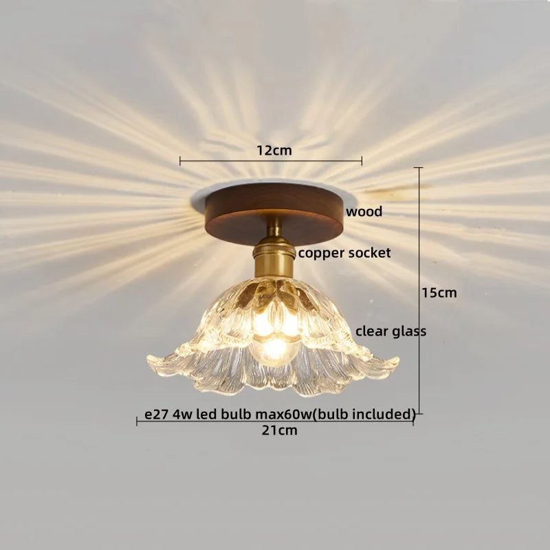 Afralia™ LED Glass Wood Ceiling Light Modern Plafondlamp for Living Room
