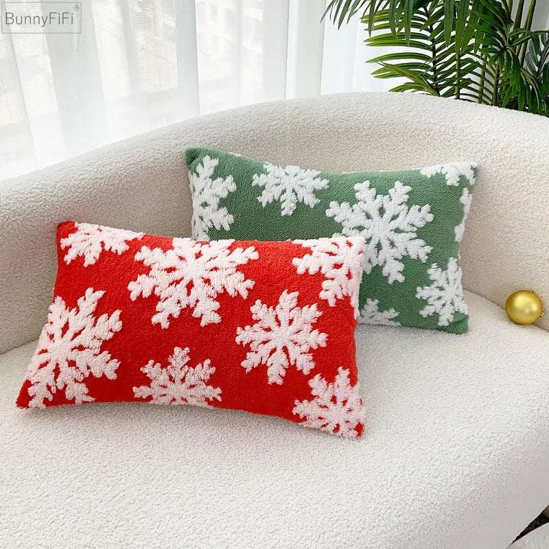 Afralia™ Soft Snowflakes Cushion Cover 45x45cm 30x50cm Christmas Home Decor Red Green Pillow Cover