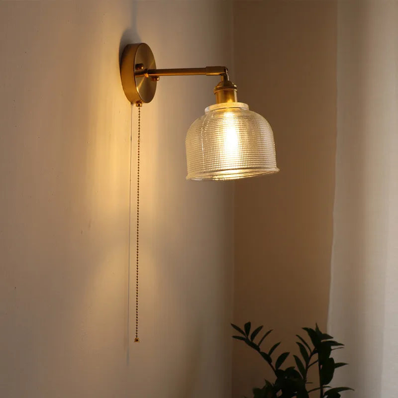 Afralia™ Glass Sconce LED Wall Lamp, Copper Nordic Bedroom Light Fixtures