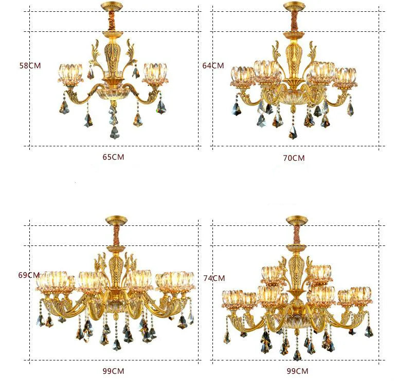 Afralia™ Antique Brass Crystal Chandelier with E14 LED Lights