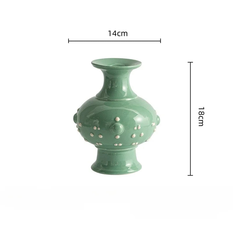 Afralia™ Chinese-style Retro Ceramic Vase, Handmade Relief Pot Flower Vase for Home Decor