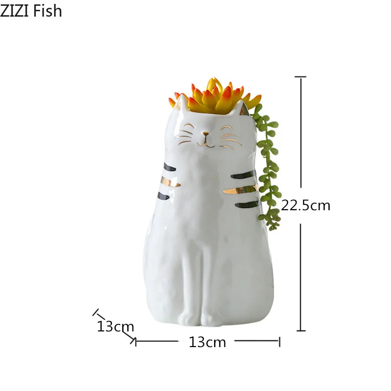 Afralia™ Cat Vase Porcelain Kitten Ornaments Flowerpot Handicrafts Home Decoration