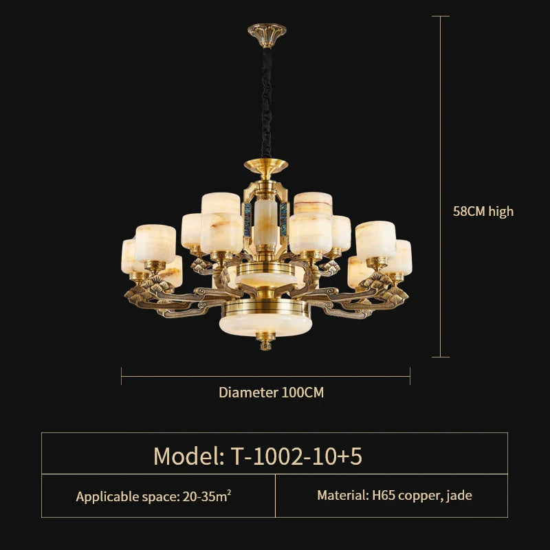 Afralia™ Natural Jade Chinese Chandelier for Living Room, Hotel, Restaurant, and Tea Room