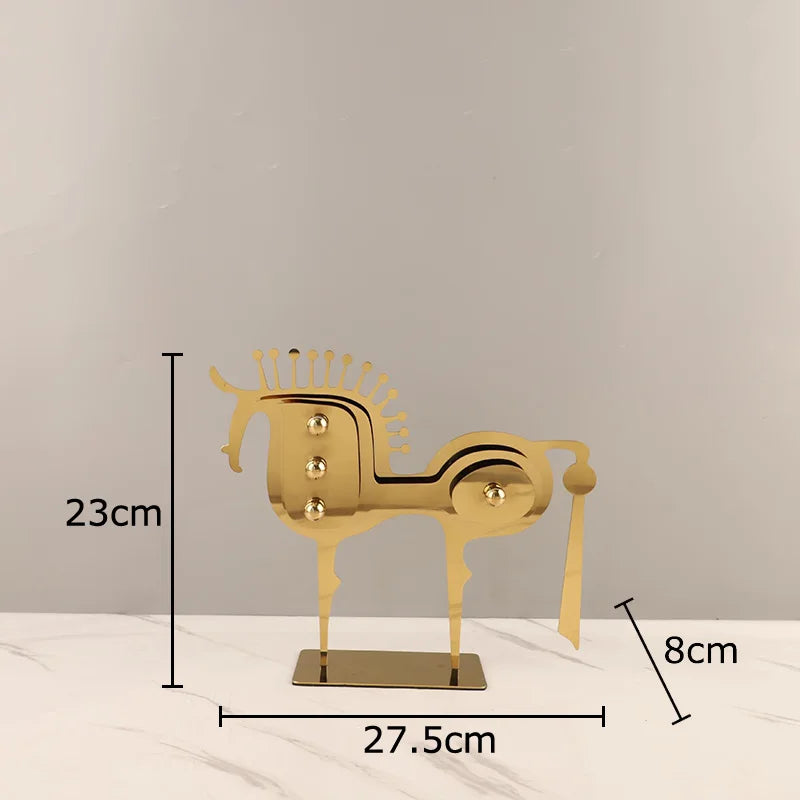 Afralia™ Golden Horse Metal Animal Sculpture Desk Ornament