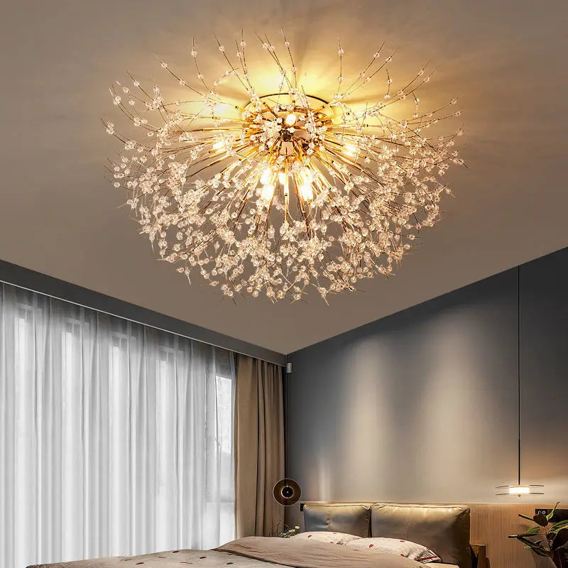 Afralia™ Dandelion Crystal Chandelier LED Ceiling Light for Romantic Living Room & Bedroom