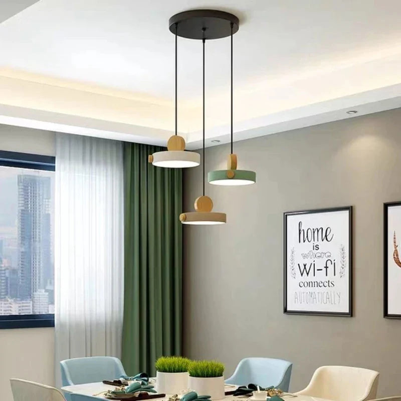 Afralia™ Wood Macaron LED Pendant Light for Home Decor