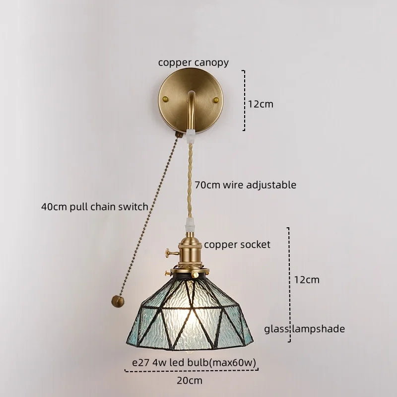 Afralia™ Copper Glass LED Wall Sconce Vintage Style Interior Light