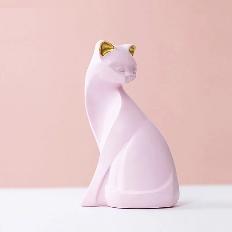 Afralia™ Pink Cat Sculpture for Modern Home Decor and Shelf Display