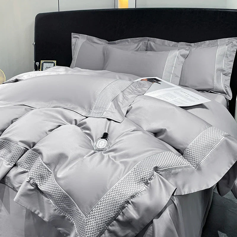 Afralia™ Luxury Embroidery Egyptian Cotton Bedding Set - Soft Silky Quilt Cover & Sheet
