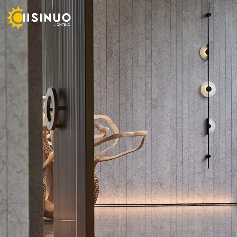 Afralia™ LED Marble Wall Lights - Black Metal Sconces for Living Room, Stairs & Aisle