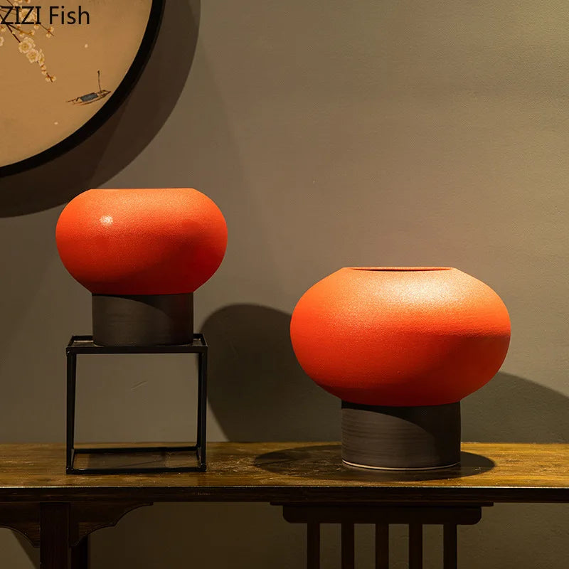 Afralia™ Red Lantern Ceramic Vase - Modern Floral Room Decor