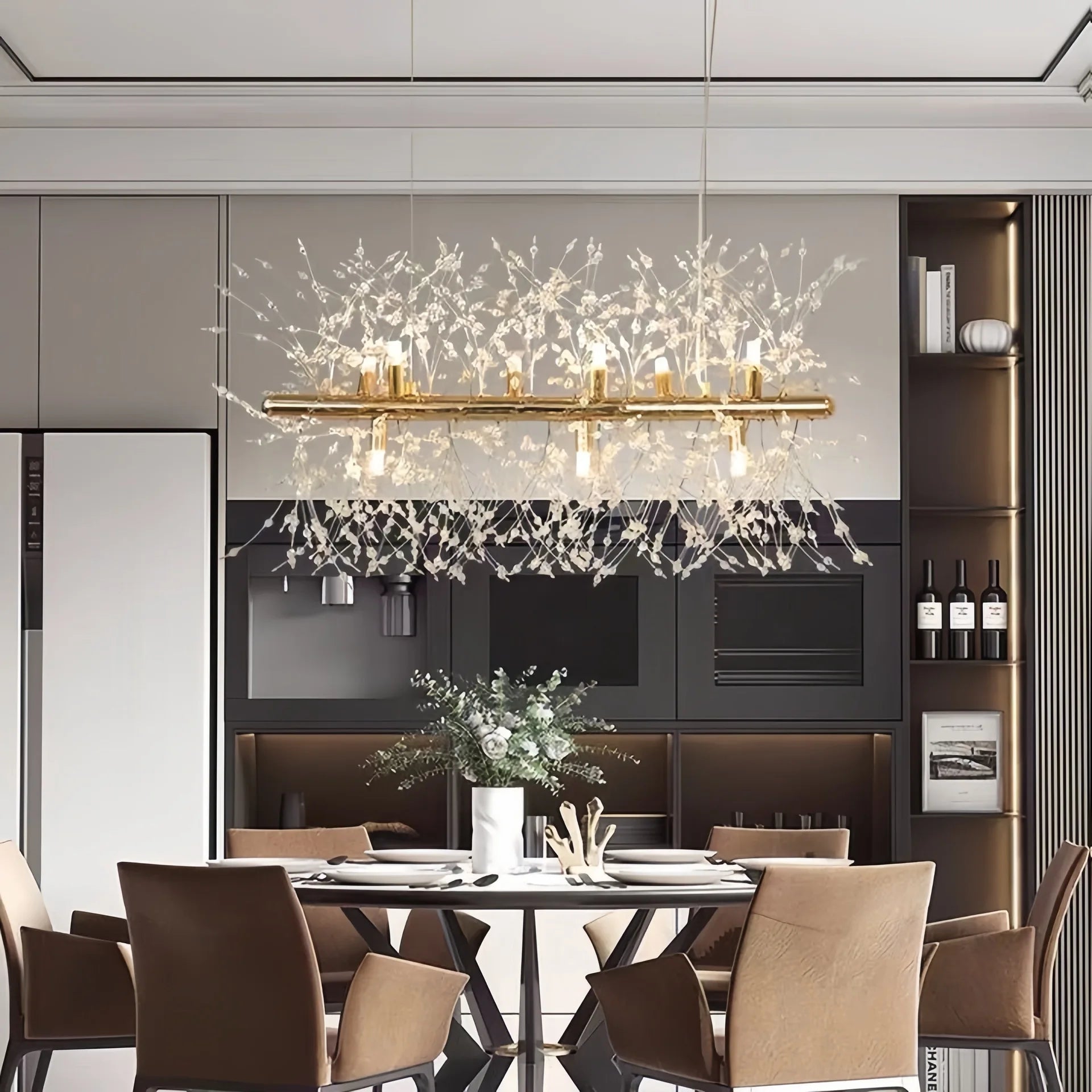 Afralia™ Dandelion Crystal Ceiling Lamp Chandelier for Bedroom Dining Room Kitchen Island