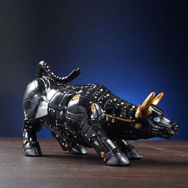 Afralia™ Miami Bitcoin Bull Robot Statue for Office Desk Decor and Wall Street Enthusiasts